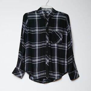 Rails Hunter button down flannel plaid metallic relaxed fit black blouse XS